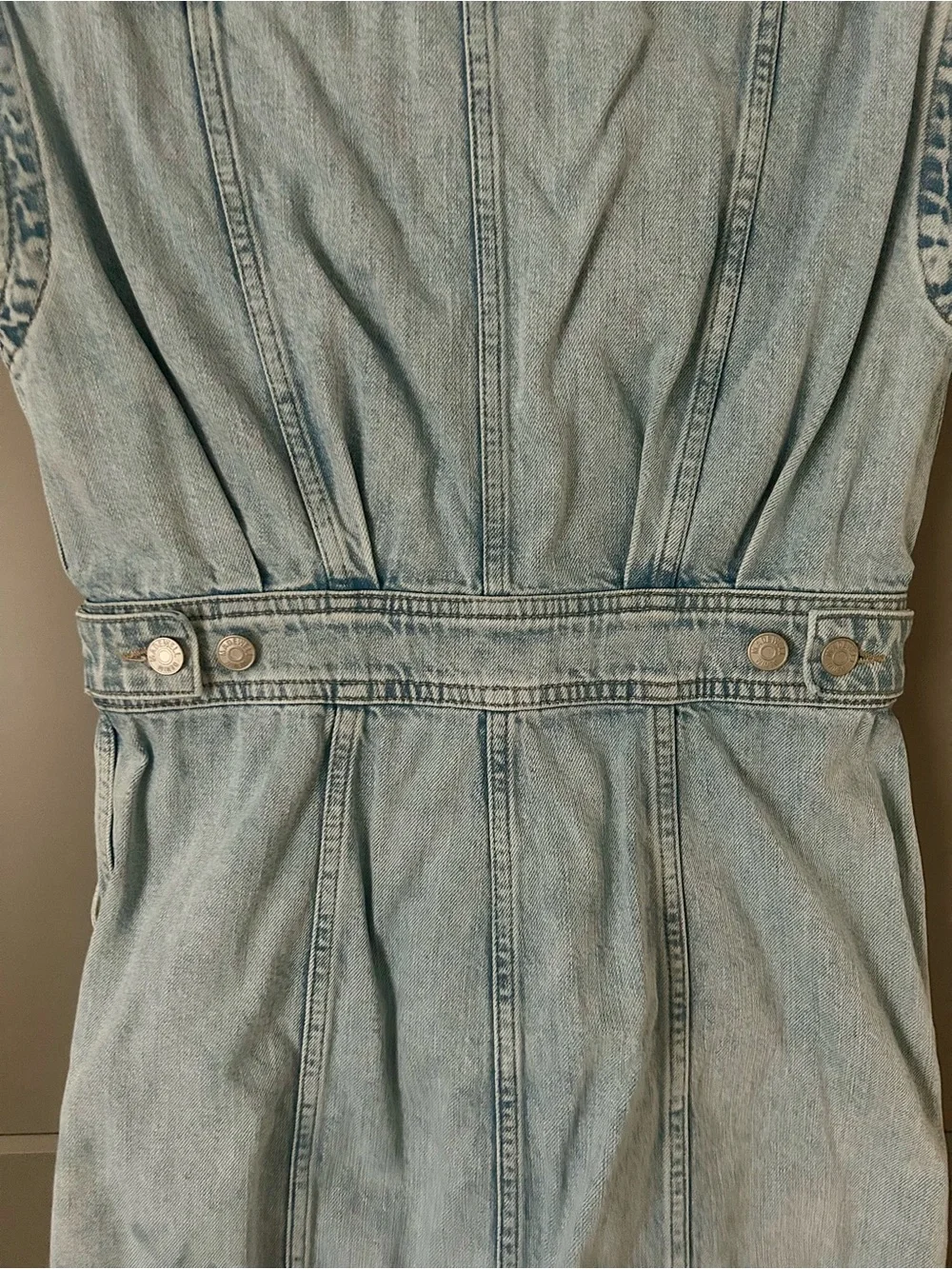 Madewell Light Wash Denim Sleeveless Button-Down Mini Dress